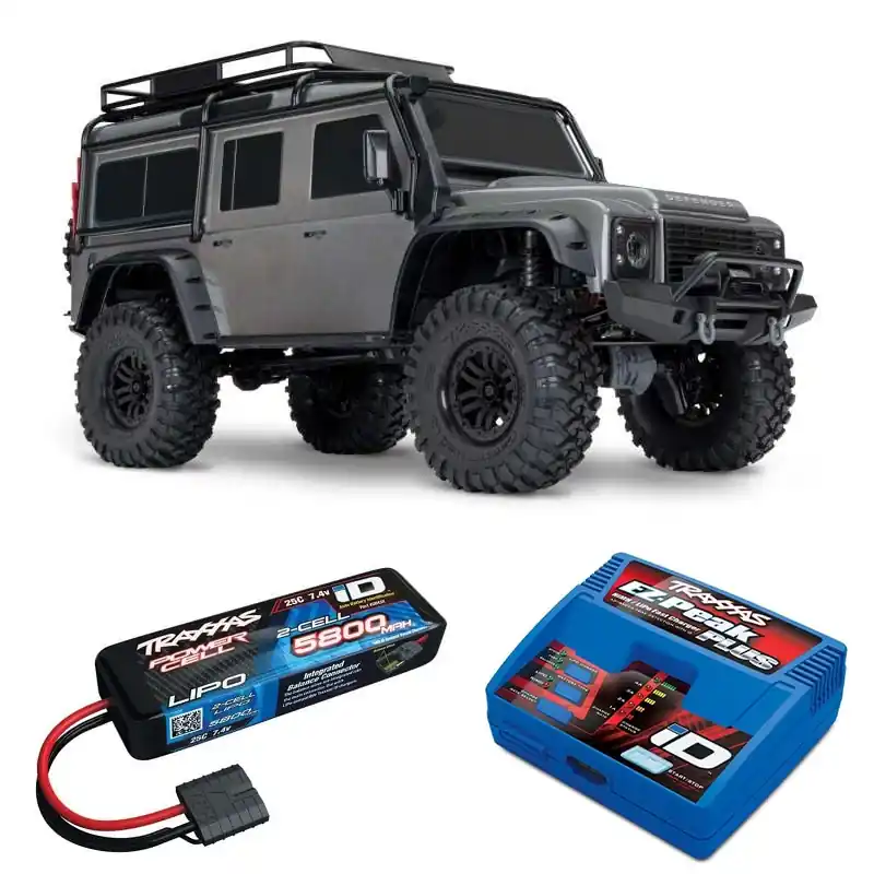 Traxxas 82256-4-SLVRSET3 TRX-4 Landrover Defender 1 10 Crawler RTR Clipless silber S3 mit 2S Traxxas 5800mAh LiPo und EZ-Peak Plus Ladegerät | Direkt vom Hersteller