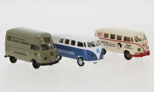 Set mit 3 VW-Bulli-Modellen, 1960, Im Einsatz in Südamerika, 1 87, Brekina - Beliebt