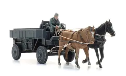 WM HF.7 Stahlfeldwagen mit Pferde + Figur -1 8 -Fertigmodell aus Resin, lackiert- - Sichere Zahlung