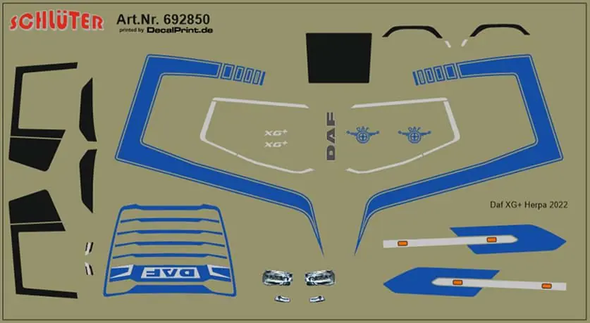 Endet bald | Truckdekor für Daf XG+ (blau) (83 x 50 mm)