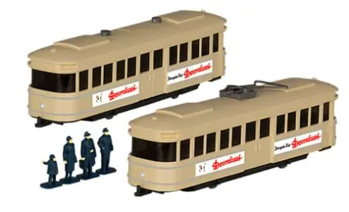 Jetzt bestellen | Set Wiking-Verkehrs-Modelle 84, Straßenbahn mit Anhänger und Figuren